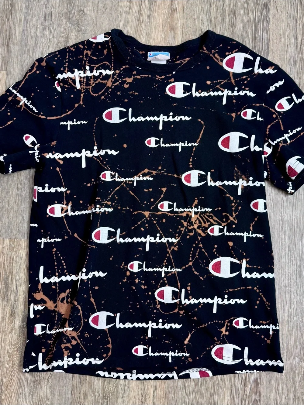 Champion Black Graphic Logo Tee with Brown Splatter - Picture 1 of 5